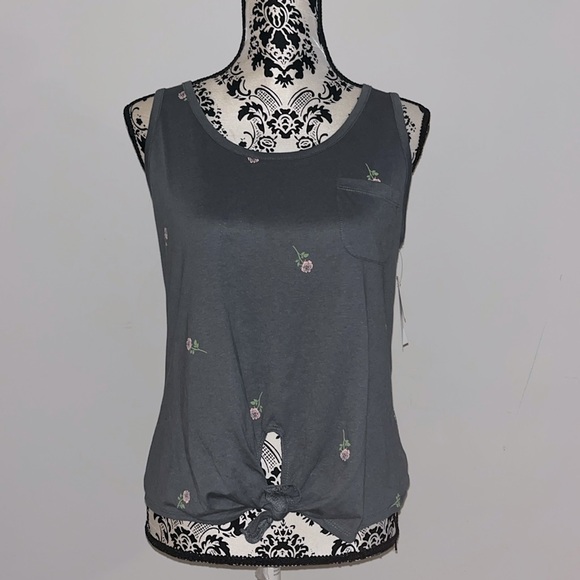 NWT Rebellious One rose print pocket tank charcoal grey size small - Picture 1 of 5